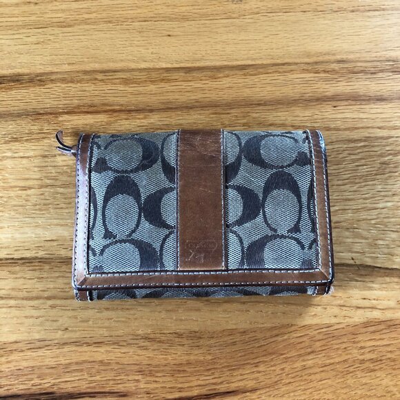 Coach Signature Canvas Leather Bifold Wallet, Tan - Picture 1 of 8